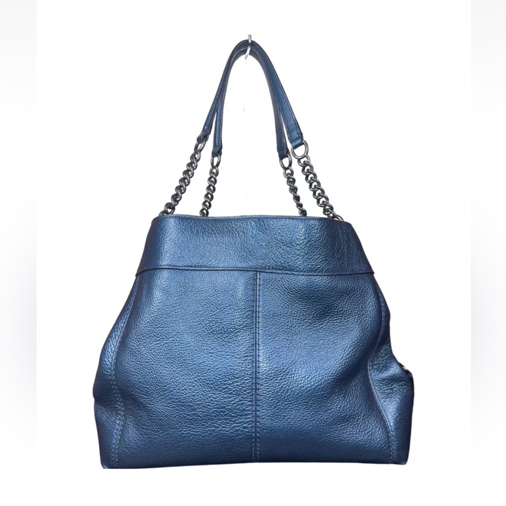 Coach Lexi Chain Shoulder Bag Metallic Navy Blue Leather Purse Handbag - Picture 2 of 15